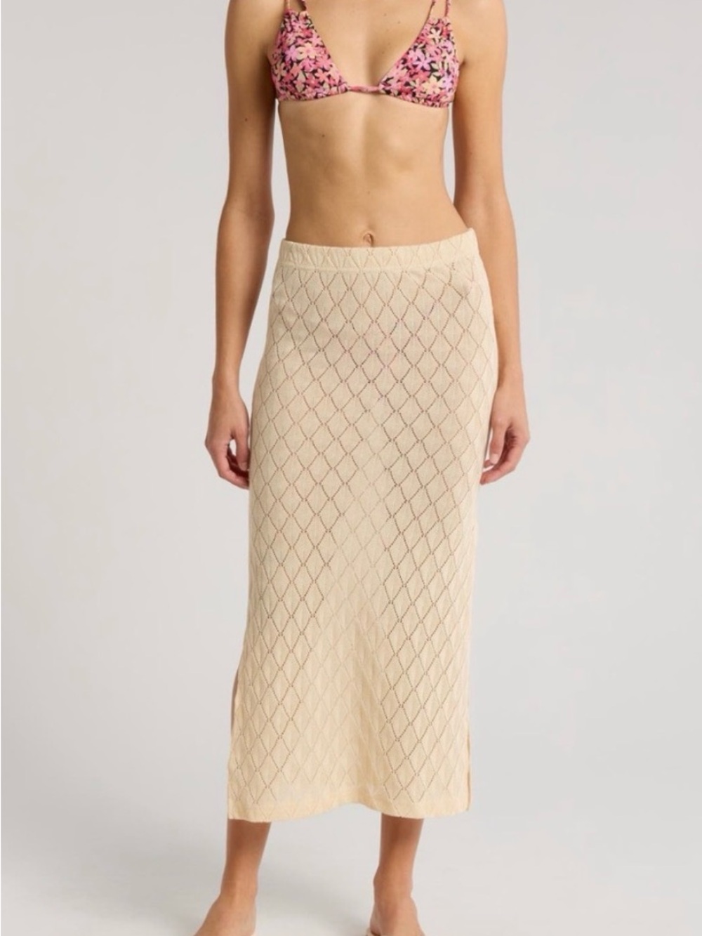 Billabong Cream Diamond-Knit Midi Skirt